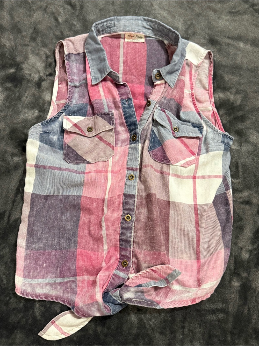 Girls Pink & Purple Plaid Sleeveless Button-Front Top